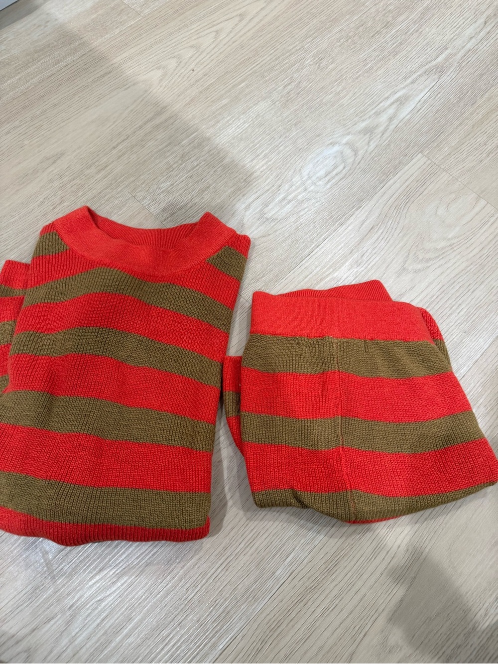 Women Red and Olive Striped Knit Sweater Set